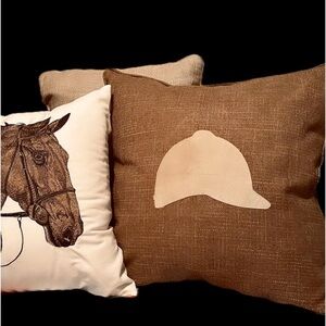 The Pillow Paddock helmet pillow in warm tones 20x20 COVER ONLY. Helmet